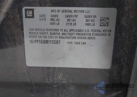 2011 Chevrolet Cruze 1Lt из США, поврежденный, VIN 1G1PF5S98B7172267